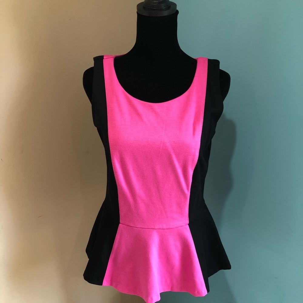 Black and Pink Peplum Top